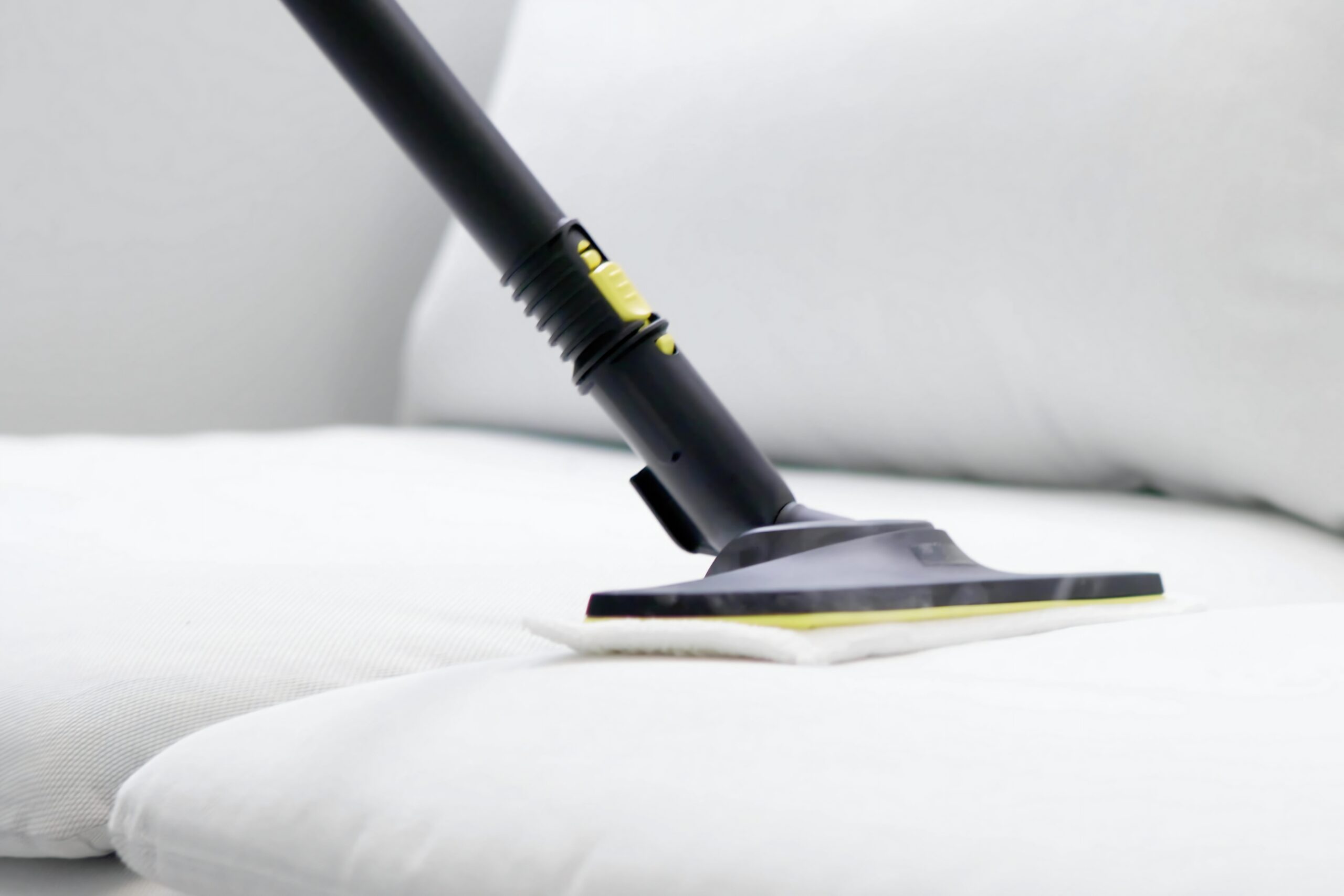 Steam cleaner on a white surface.